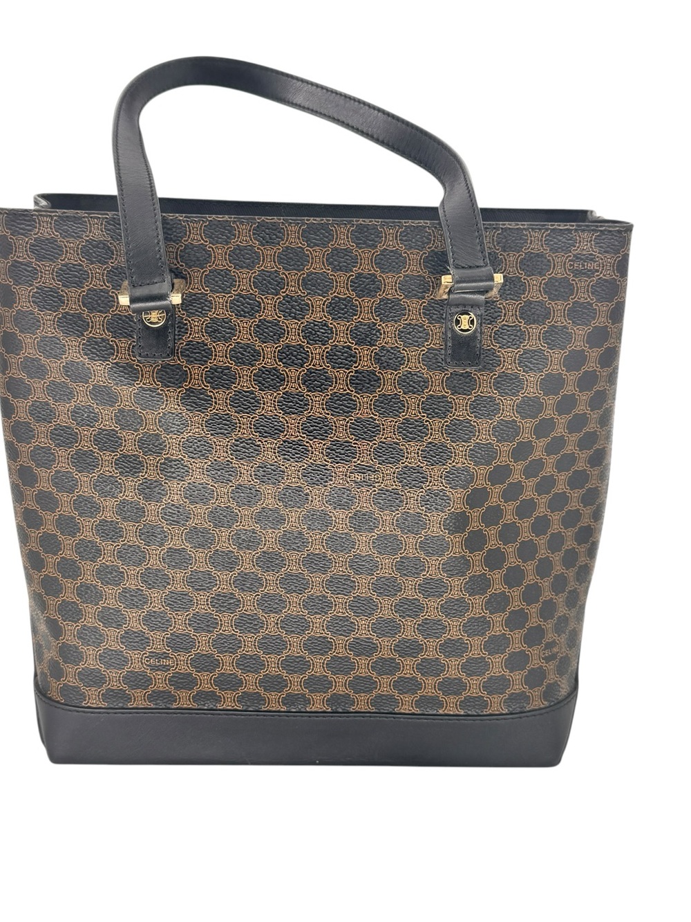 Celine Vintage Black Macadam Triomphe GHW monogram tote classic bag